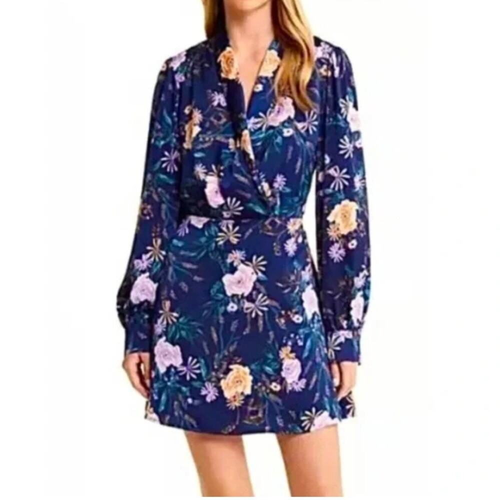 Lost + Wander Navy Floral Mini Dress with Pink & Yellow Blooms
